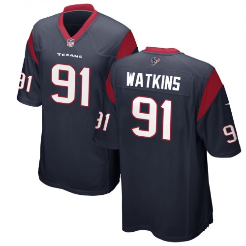 Men's Houston Texans #91 Carlos Watkins Navy Blue Game Jersey
